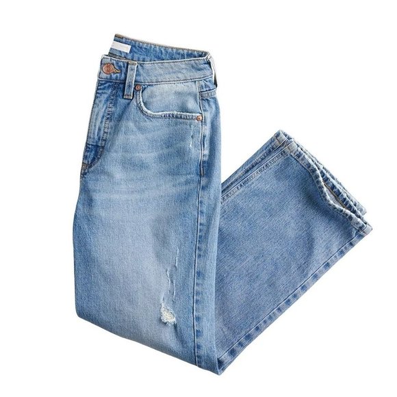 SOLD LC Lauren Conrad Womens Med Wash High Rise Distressed Cropped Jeans Sz 8 - Picture 3 of 10